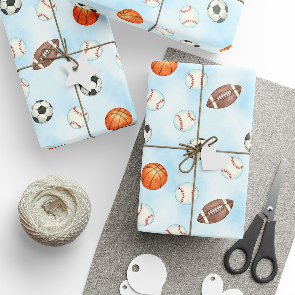 Sports Pattern Wrapping Paper — Balls Gift Wrap for Kids, Coaches & Team Celebrations