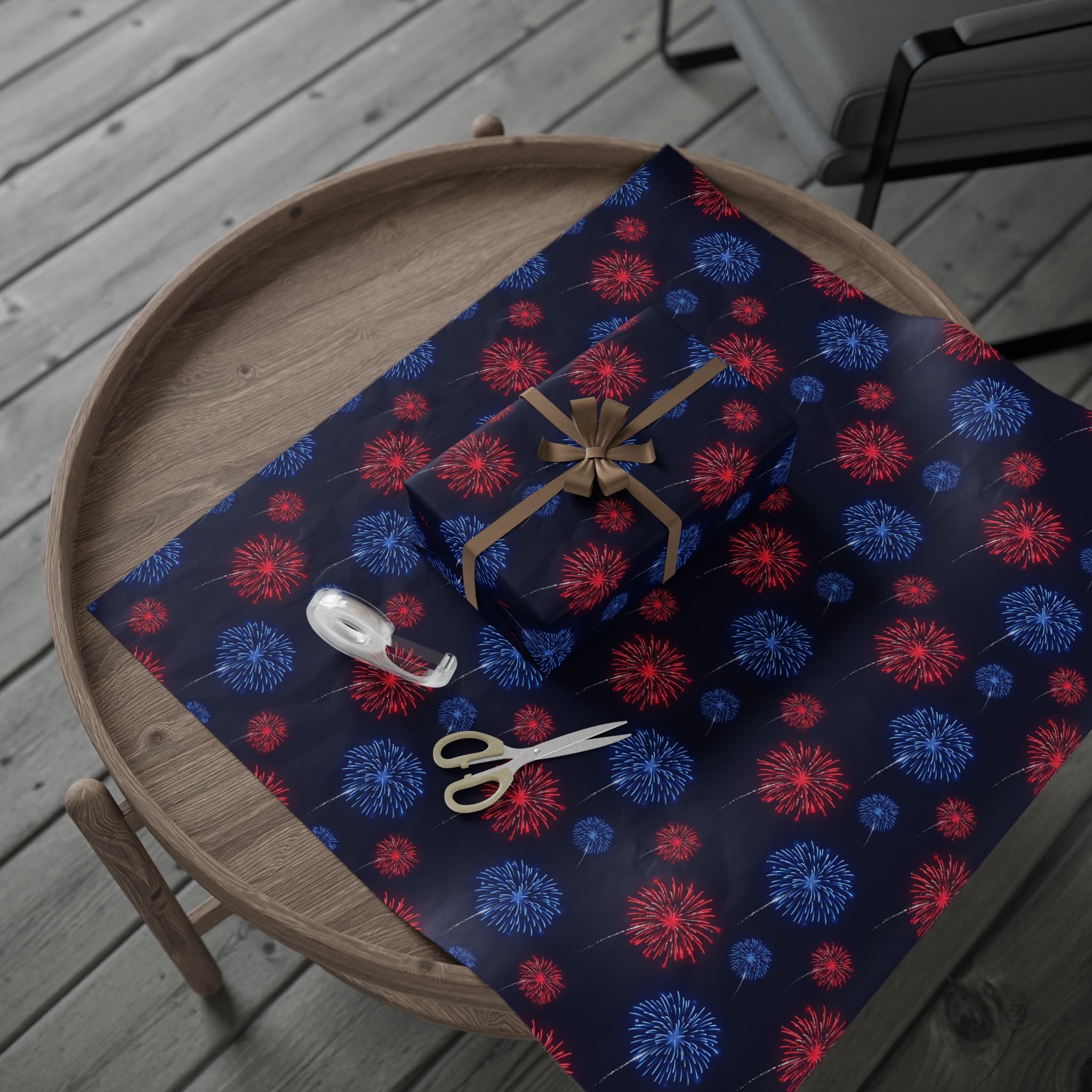 Red and Blue Fireworks Wrapping Paper | Patriotic Holiday Wrap