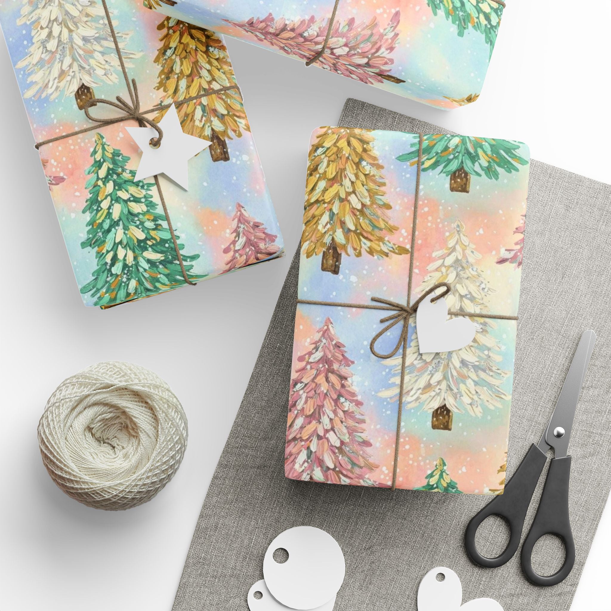 Pastel Watercolor Christmas Tree Wrapping Paper | Brush Stroke Gift Wrap | Modern Minimal Holiday Paper | Soft Aesthetic Xmas Decor
