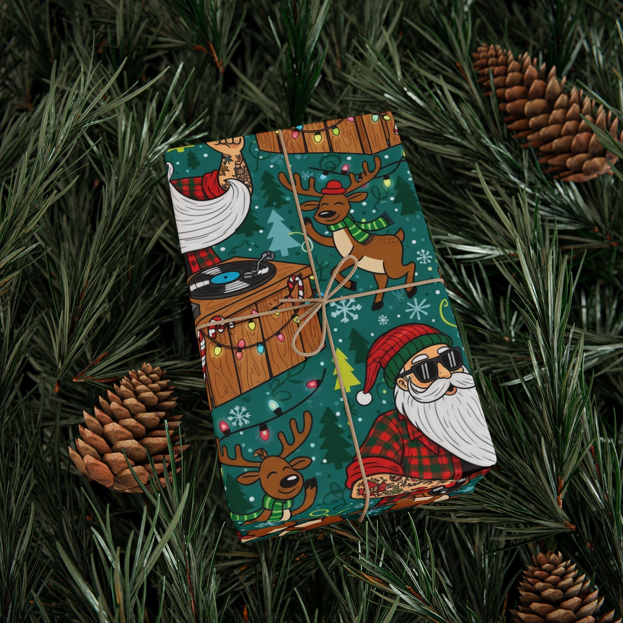 Christmas Wrapping Paper, Santa Gift Wrap, Tattooed Claus, Funny Holiday Present, DJ Claus Paper, Festive Gift Wrap, Unique Xmas Wrap,