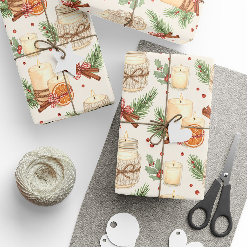 Christmas Candle Wrapping Papers - Vintage Holiday Gift Wrap, Nostalgic Christmas Gift Wrap Set, Festive Gift Wrap Sheets,
