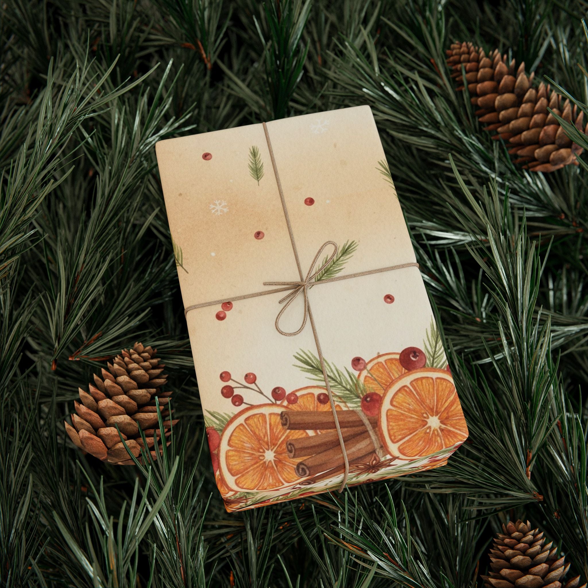 Spiced Citrus Wreath Wrapping Paper | Holiday Christmas Botanical Paper