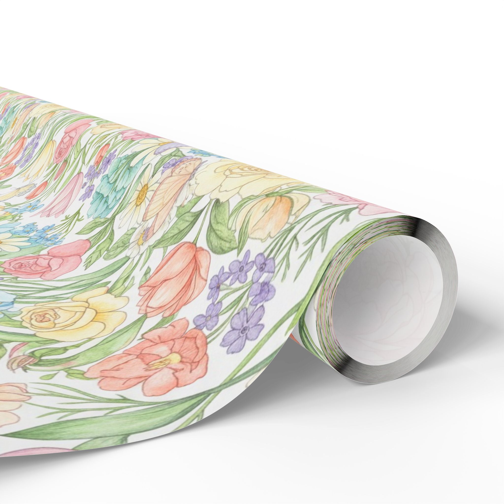Floral Pastel Tulip Wrapping Paper Roll — Spring Bouquet Gift Wrap