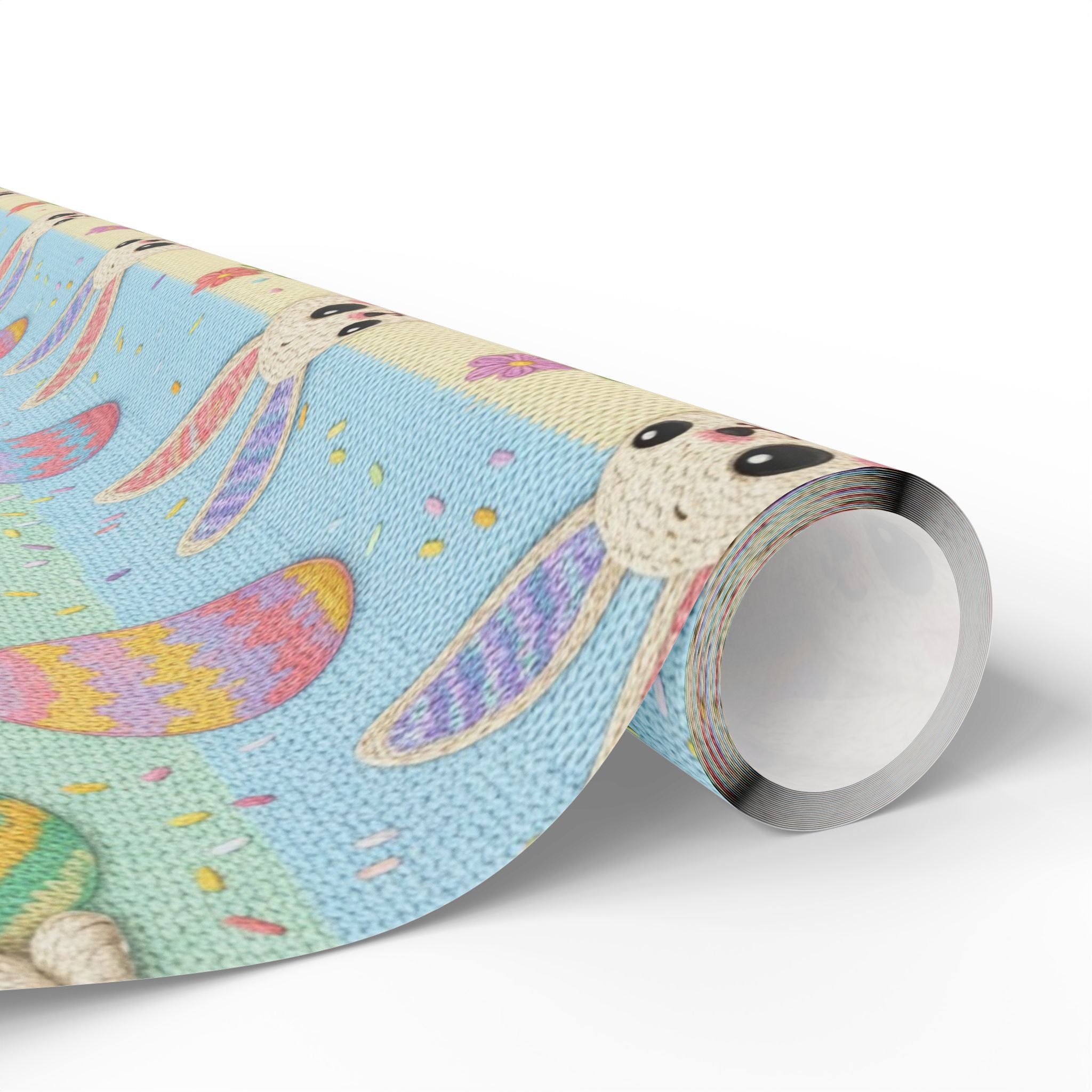 Cute Knit Easter Bunny Pattern Wrapping Paper | Pastel Egg Illustration