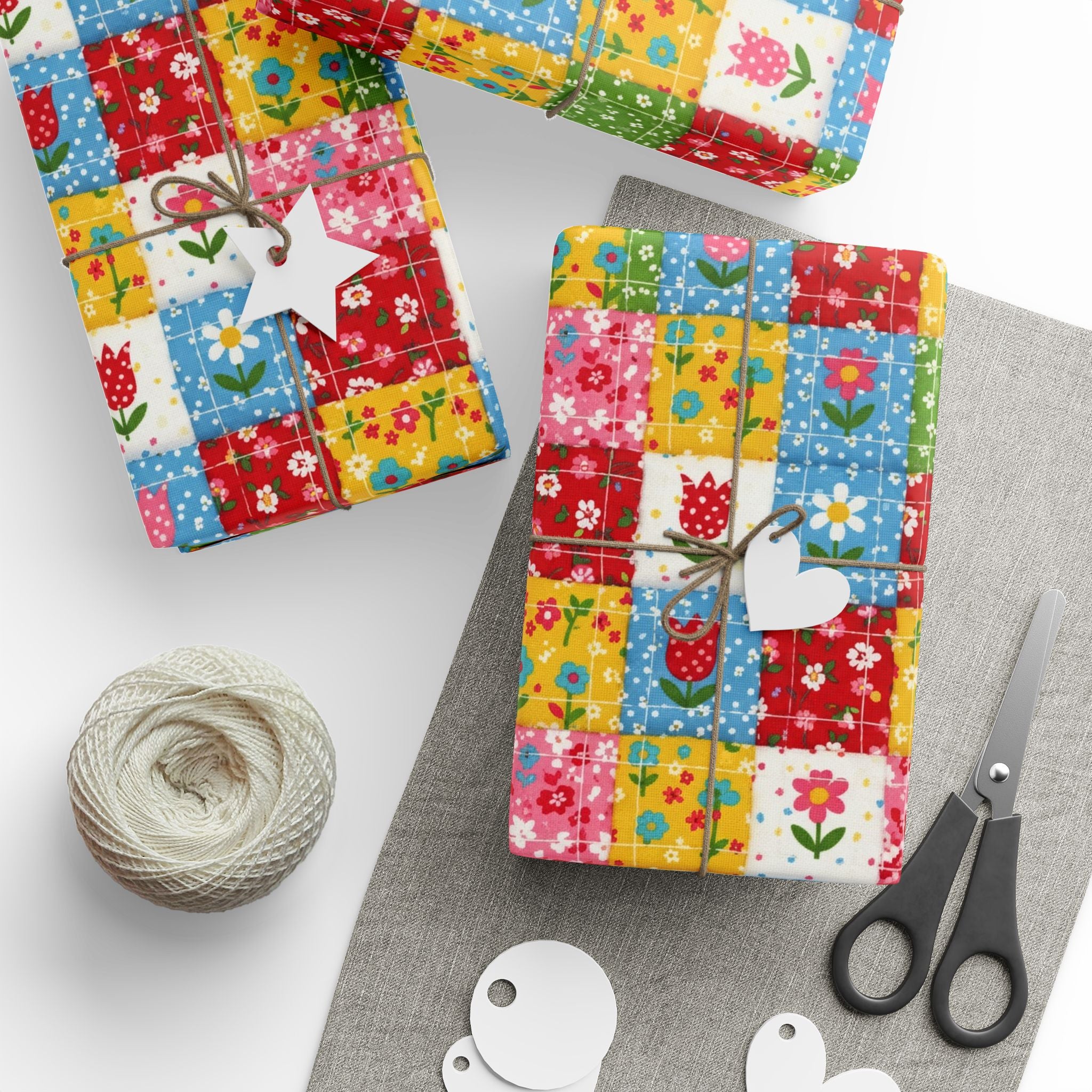 Colorful Floral Patchwork Wrapping Paper | Gift Wrap Roll, Flower Pattern
