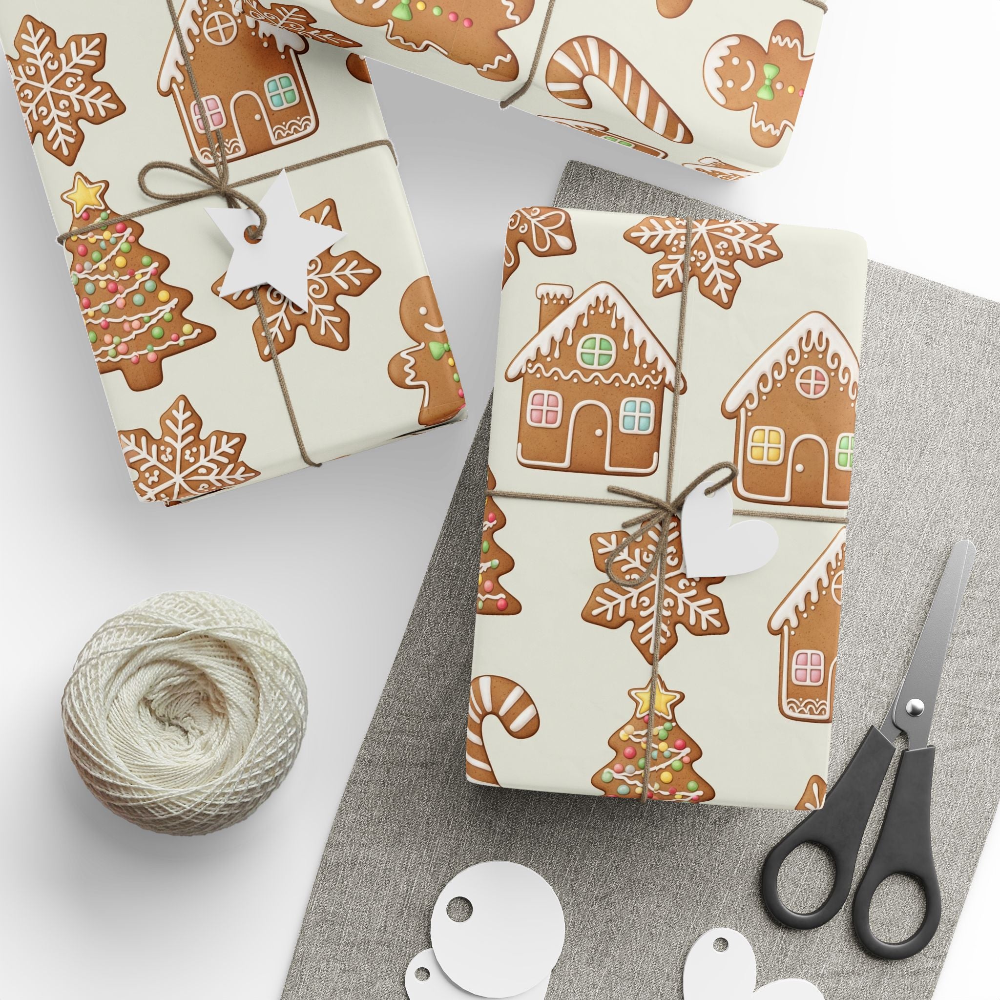 Wrapping Paper, Christmas Gingerbread Gift Wrap with Cookie House & Treats, Holiday Gift Wrap, Festive Present Wrap, Xmas Gift Packaging,