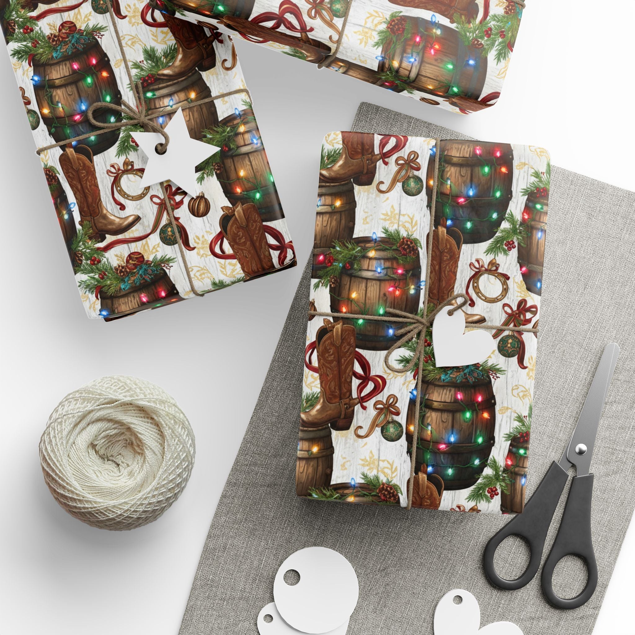 Cowboy Boots Christmas Wrapping Papers, Country Western Holiday Gift Wrap, Rustic Party Supplies, Unique Festive Packaging, Colorful Lights