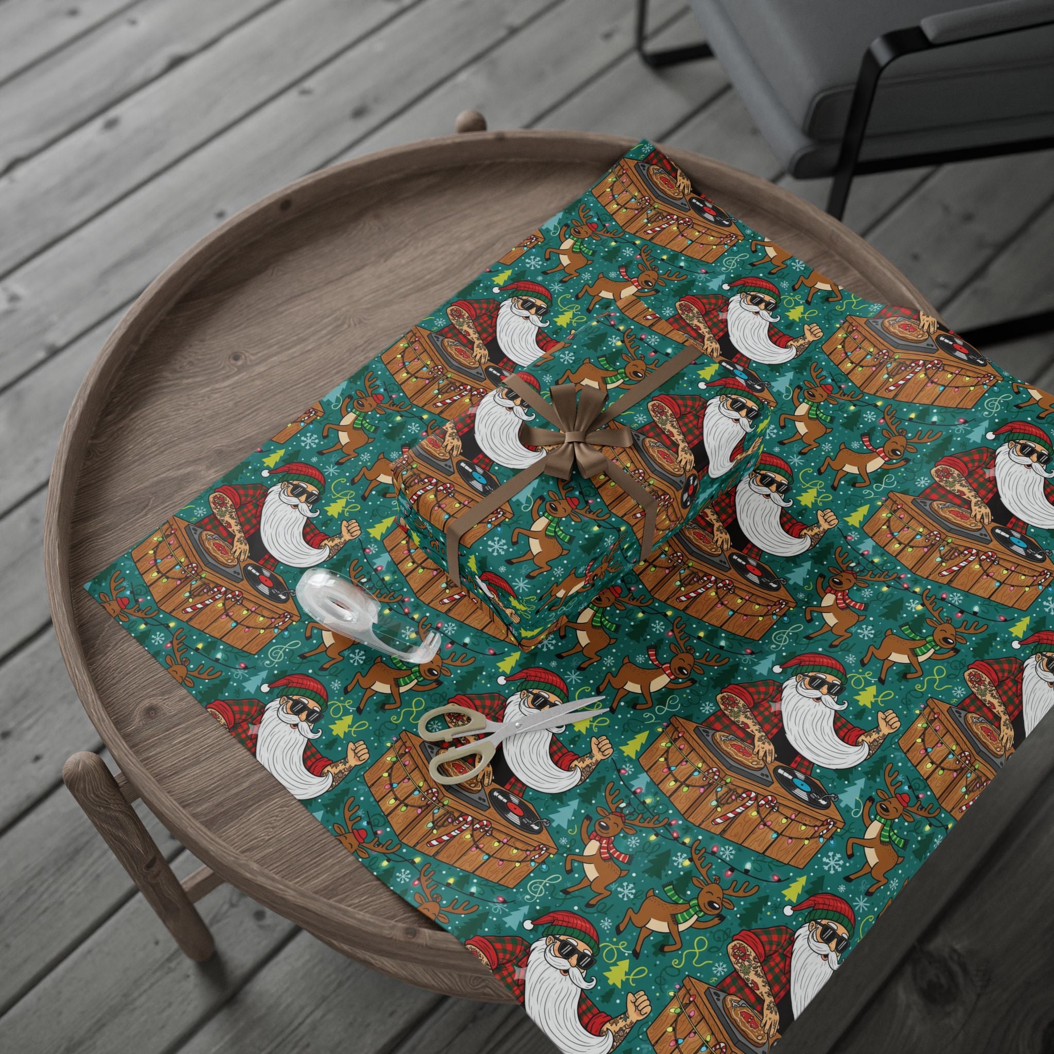 Christmas Wrapping Paper, Santa Gift Wrap, Tattooed Claus, Funny Holiday Present, DJ Claus Paper, Festive Gift Wrap, Unique Xmas Wrap,