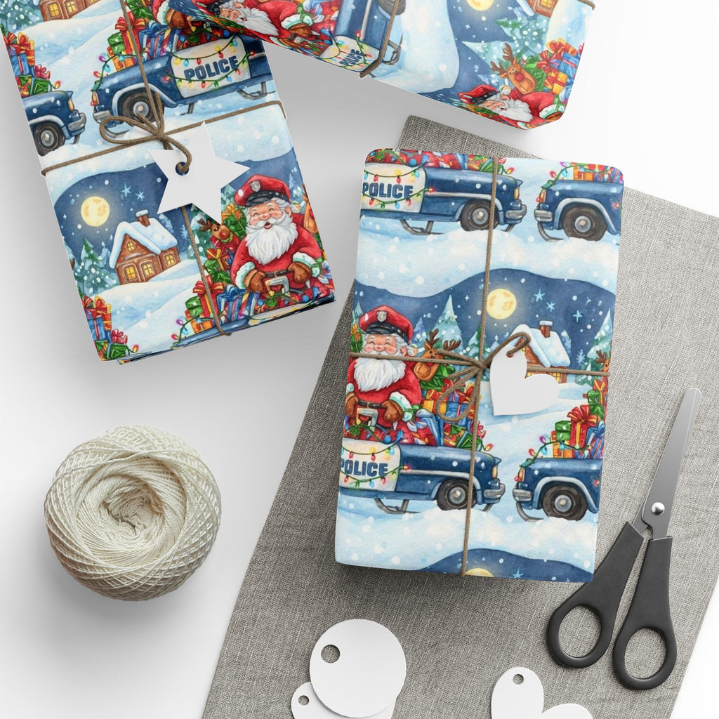 Santa in Police Car Wrapping Paper | Funny Christmas Gift Wrap | Holiday Paper for Police Families | Law Enforcement Xmas Wrap |