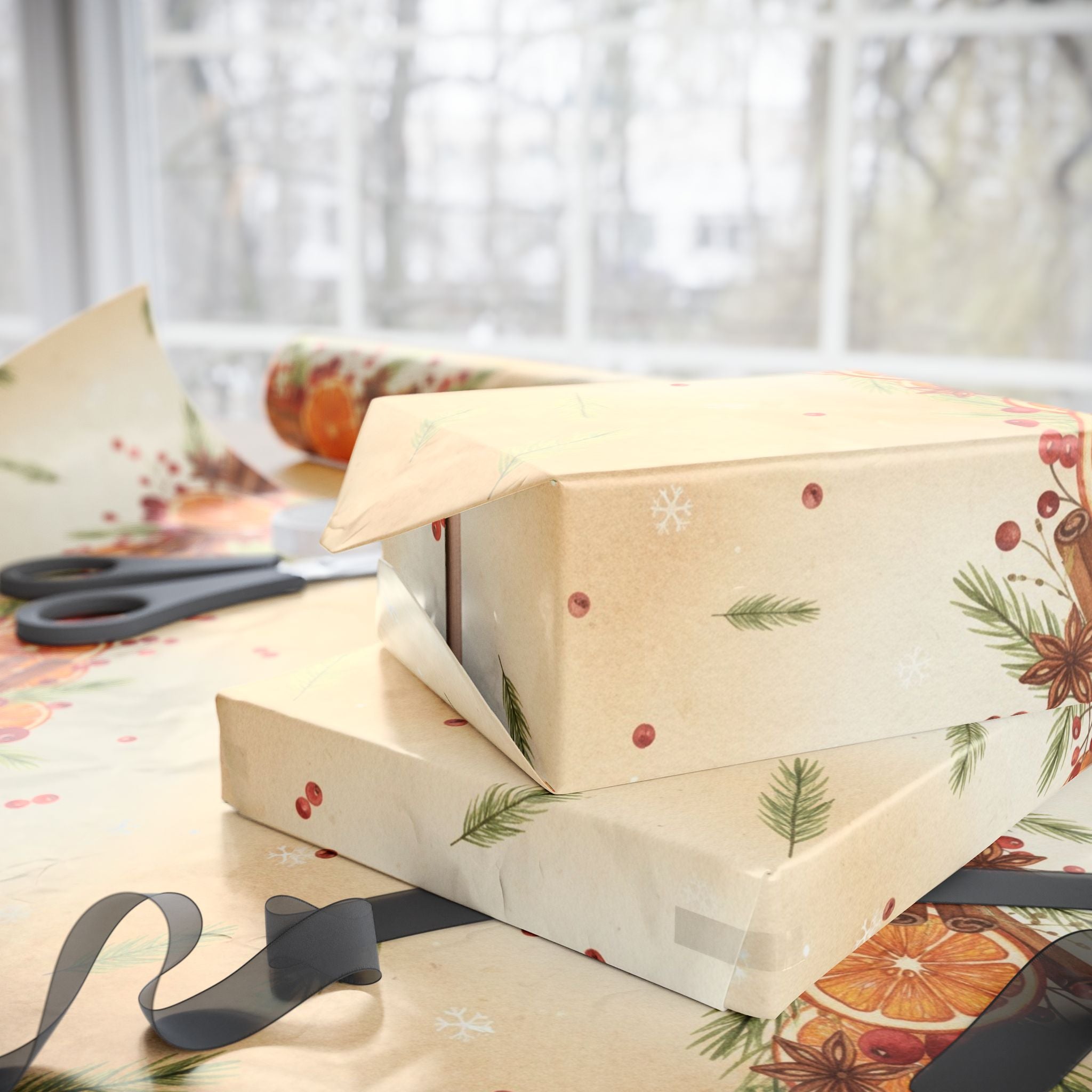 Spiced Citrus Wreath Wrapping Paper | Holiday Christmas Botanical Paper