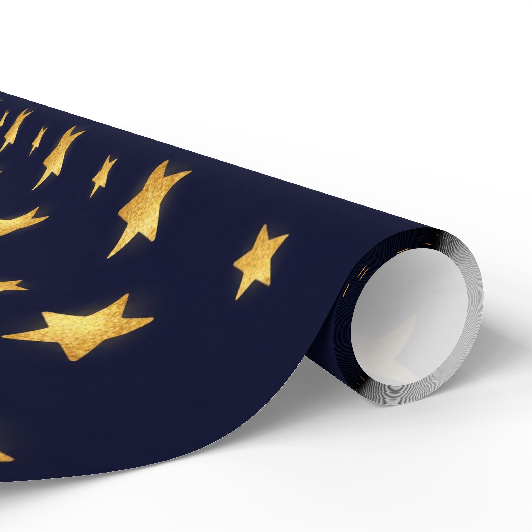 Gold Star Pattern Wrapping Paper | Navy Holiday Gift Wrap