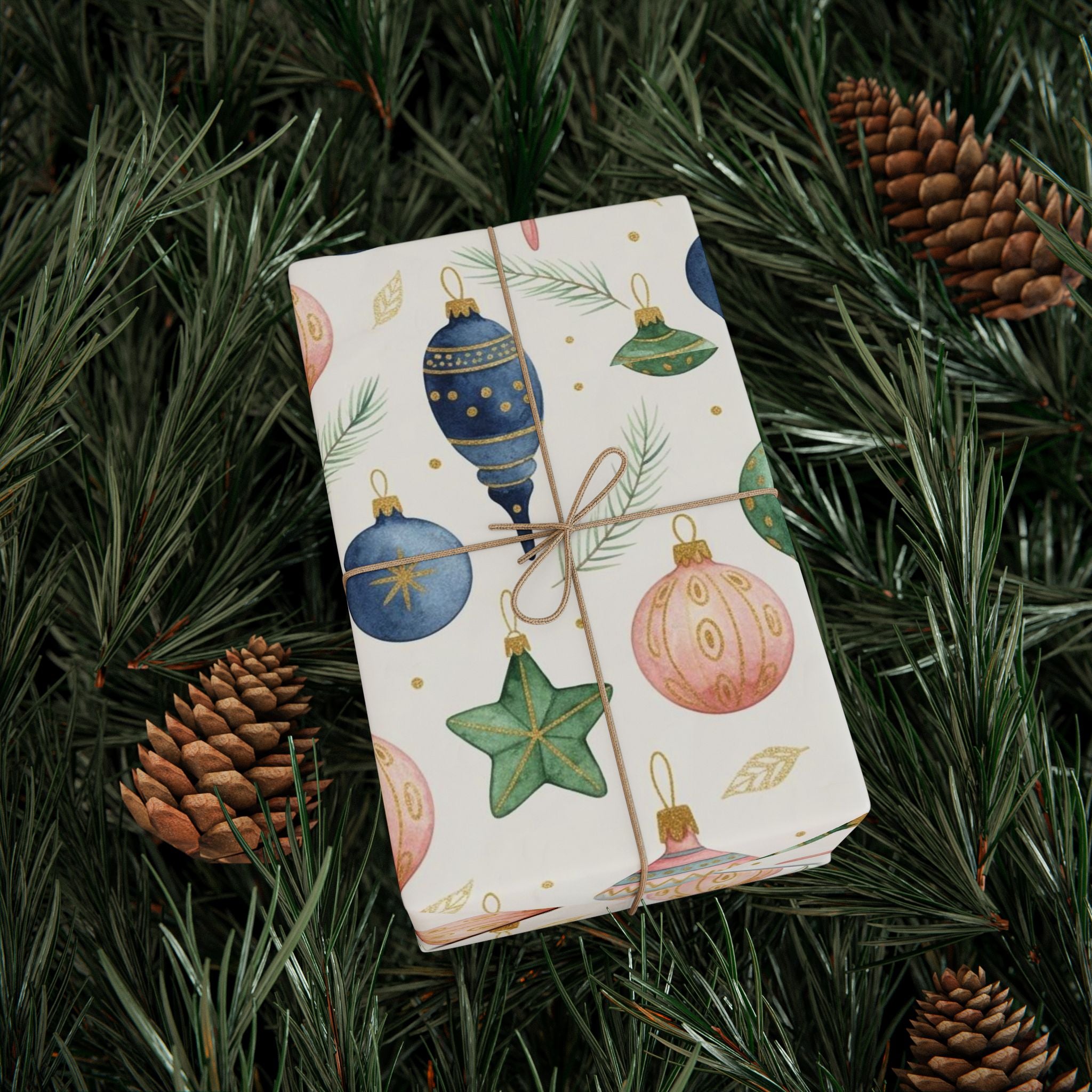 Watercolor Christmas Ornaments Wrapping Paper | Elegant Holiday Gift Wrap | Festive Xmas Paper | Pastel Ornament Design | Artistic Decor