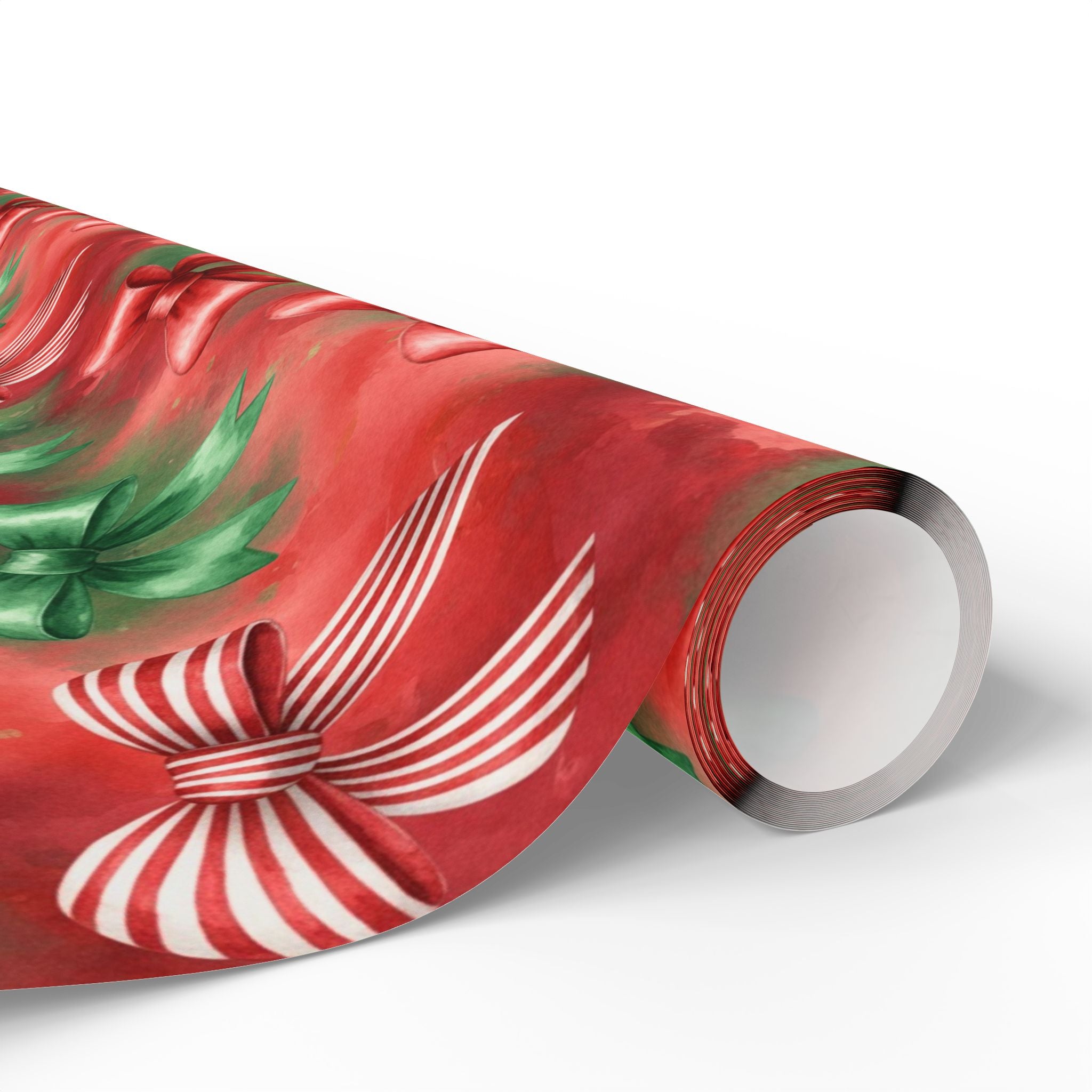Christmas Wrapping Paper, Festive Red Green Bows Holiday Gift Wrap for Family Friends Teachers, Watercolor Design