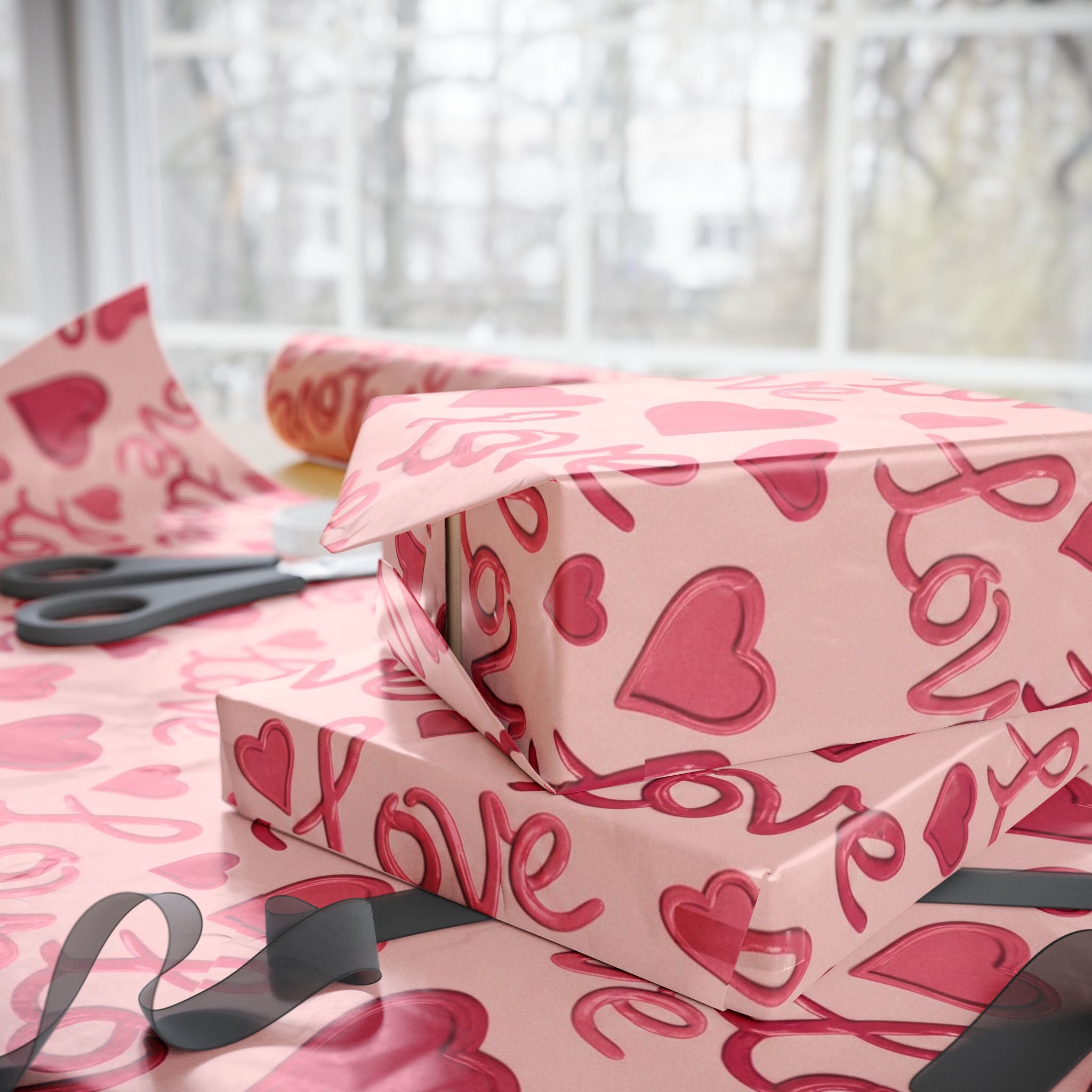 Pink Love Script Hearts Wrapping Paper | Valentine Gift Wrap