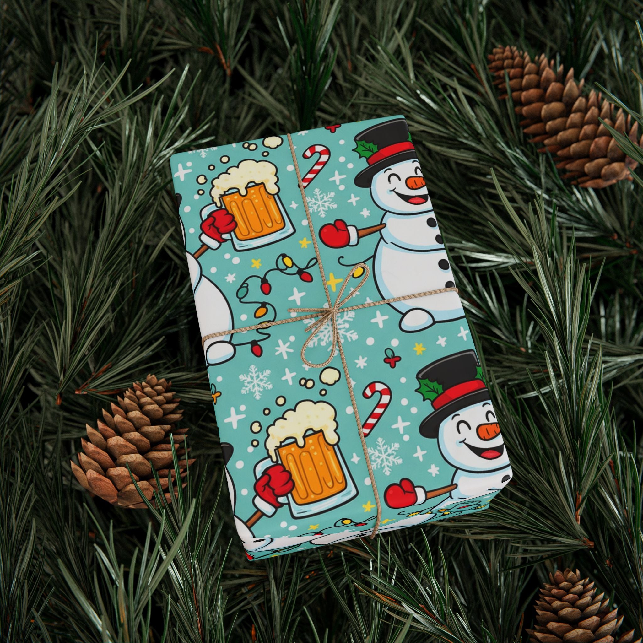 Christmas Beer Wrapping Paper, Funny Frosty the Snowman Gift Wrap for Men, Adult Humor Holiday