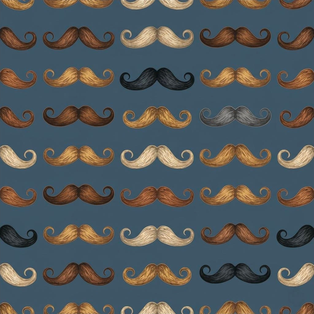 Curly Mustache Pattern Wrapping Paper | Blue Grooming Print