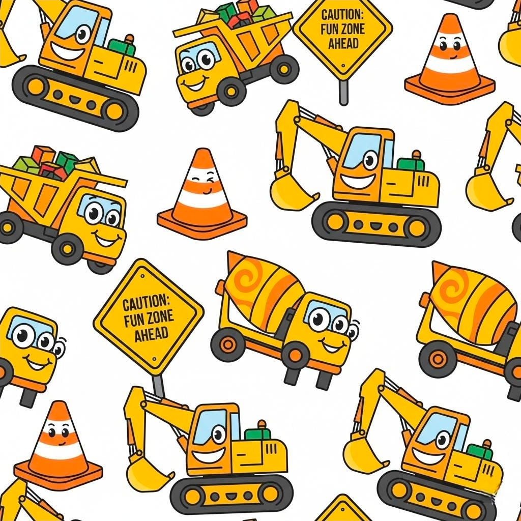 Construction Birthday Wrapping Papers, Dump Truck Digger Cement Mixer Yellow Orange Gift Wrap, Kids Party Supplies, Building Site Theme,