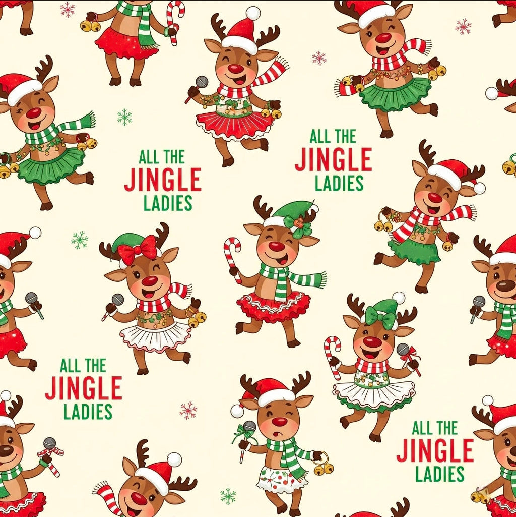 All the Jingle Ladies Wrapping Paper, Funny Singing & Dancing Reindeer Christmas Gift Wrap, Cute Holiday Packaging, Novelty Xmas Paper