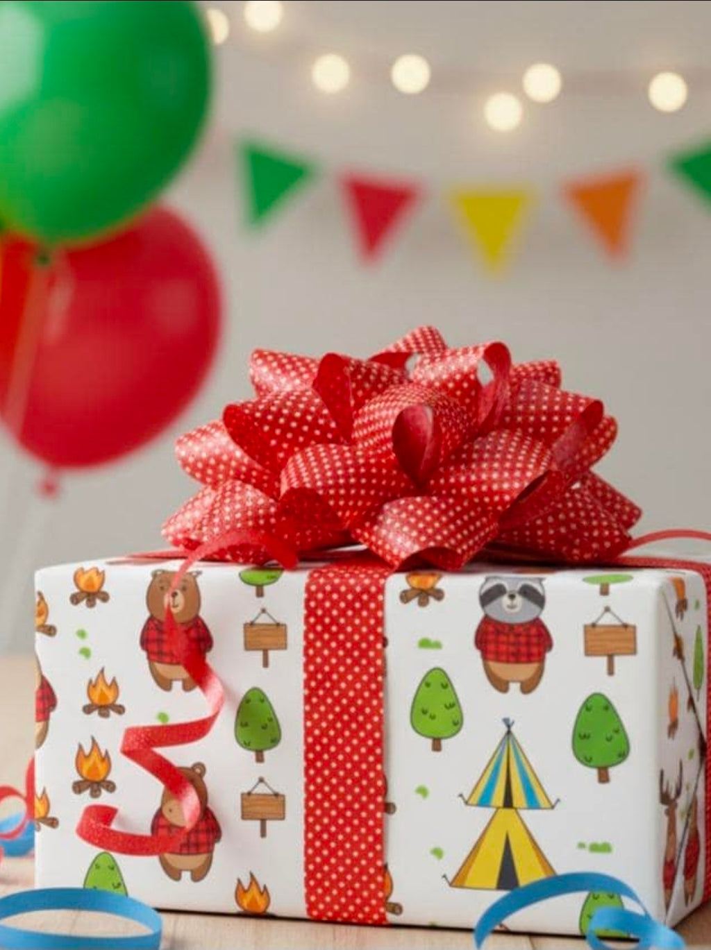 Camping Cartoon Wrapping Papers, Birthday Gift Wrap for Boys, Adventure Party Supplies, Toddler Party Favors, Outdoor Explorer Theme,