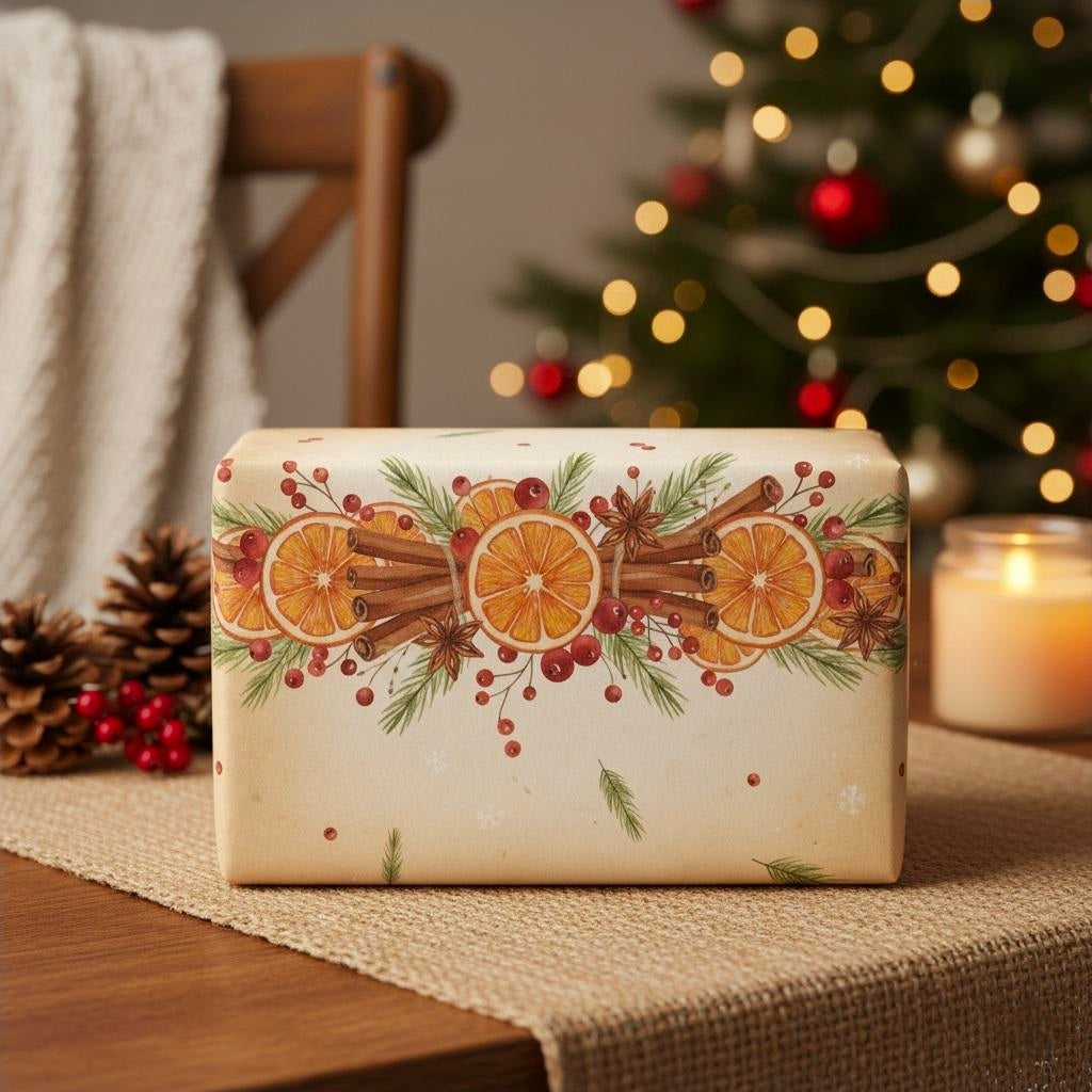 Spiced Citrus Wreath Wrapping Paper | Holiday Christmas Botanical Paper