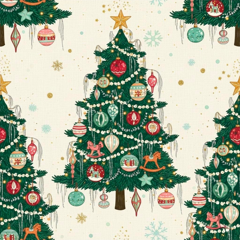 Vintage Christmas Tree Wrapping Paper - Retro Holiday Gift Wrap for Family & Friends, Nostalgic Xmas Ornaments