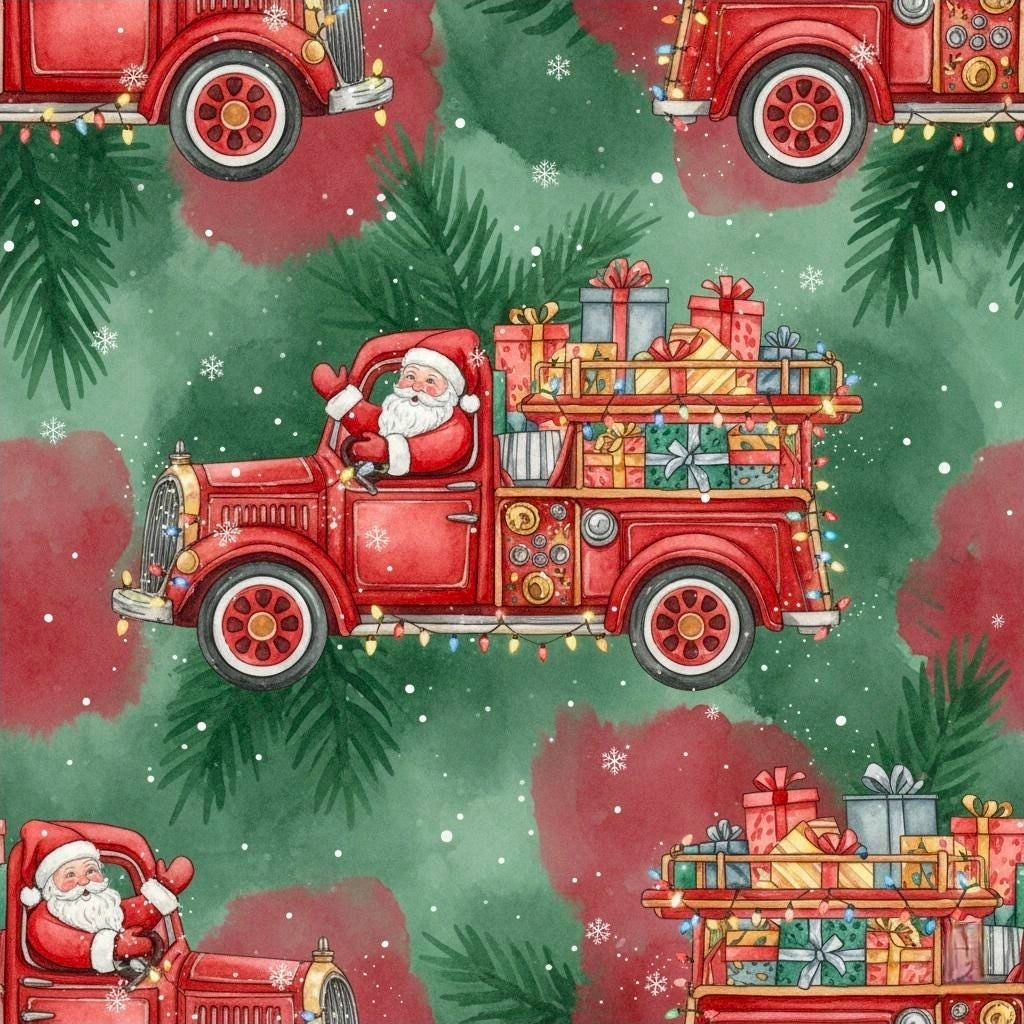 Wrapping Paper, Christmas Fire Truck Gift Wrap, Santa on Fire Engine Holiday Paper, Festive Xmas Gift Wrap, Decorative Present Wrap