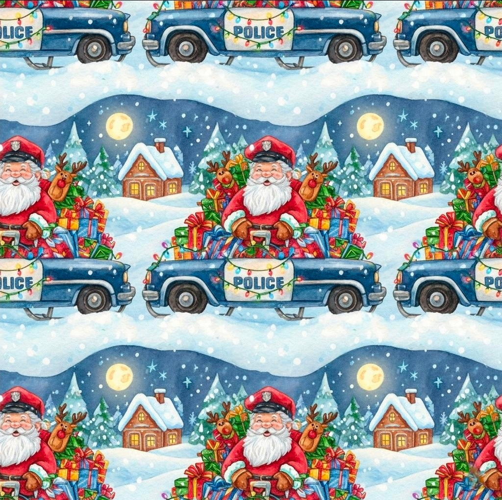 Santa in Police Car Wrapping Paper | Funny Christmas Gift Wrap | Holiday Paper for Police Families | Law Enforcement Xmas Wrap |