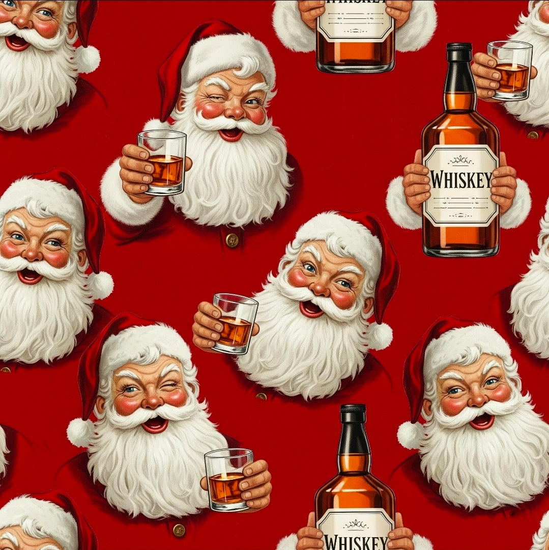 Santa Drinking Whiskey Wrapping Paper, Funny Adult Christmas Gift Wrap, Holiday Humor Packaging, Gag Gift Wrap for Men and Parties