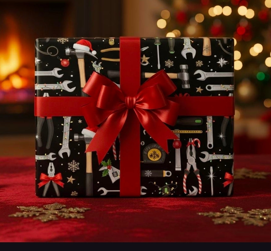 Men’s Tools Christmas Wrapping Paper – Funny Holiday Gift Wrap for Him | GiftWrapz
