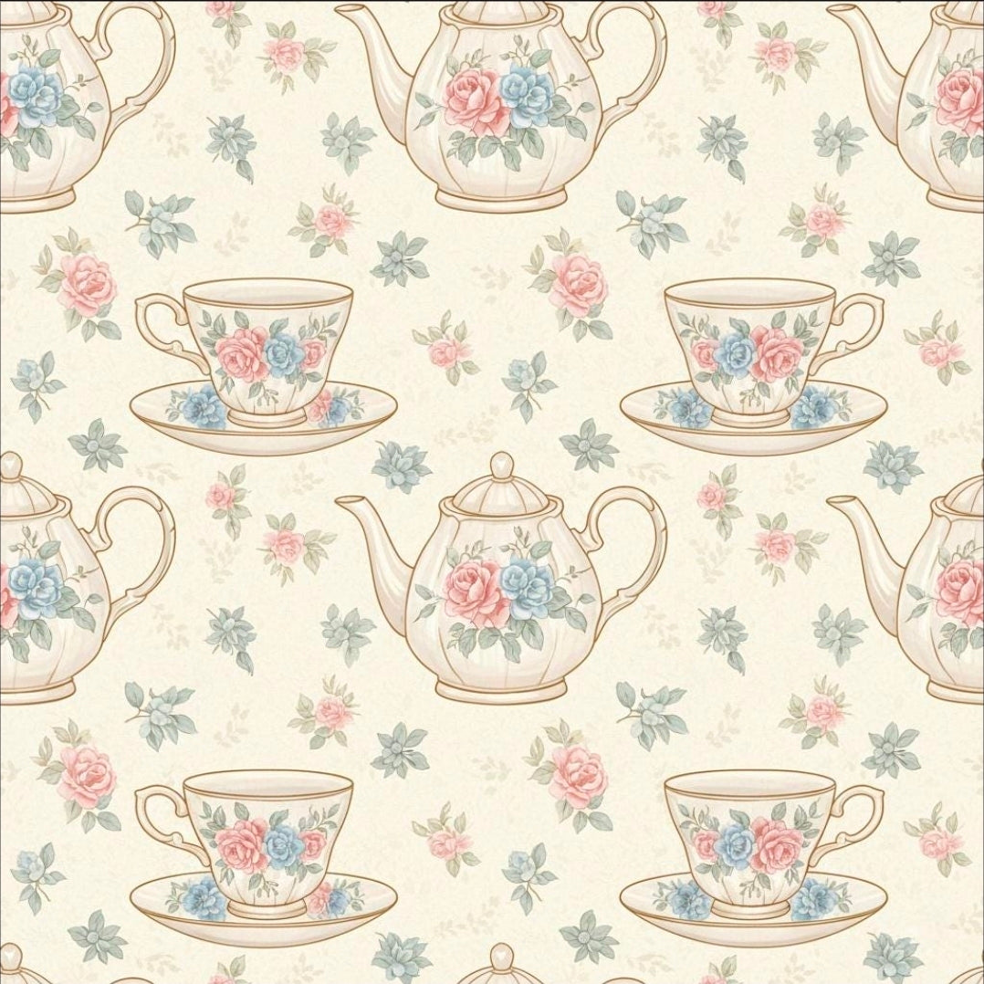 Floral Teapot Pattern Wrapping Paper | Vintage Tea Party Gift Wrap