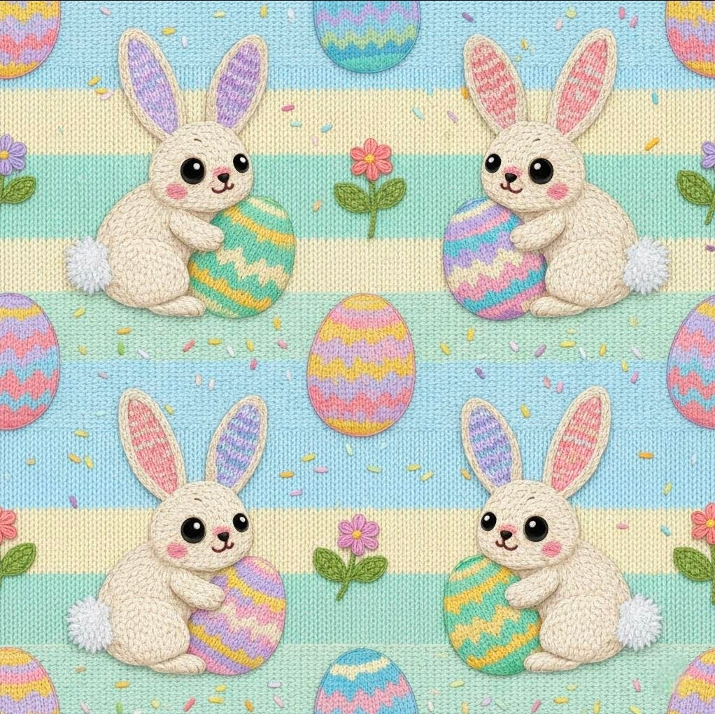 Cute Knit Easter Bunny Pattern Wrapping Paper | Pastel Egg Illustration