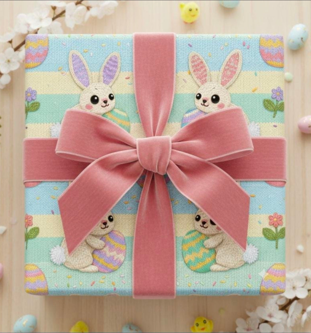 Cute Knit Easter Bunny Pattern Wrapping Paper | Pastel Egg Illustration