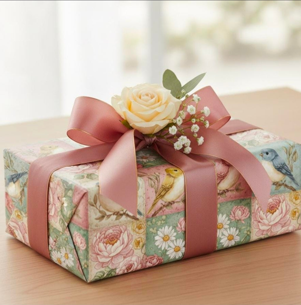 Vintage Floral Bluebird Wrapping Paper | Bird Pattern Gift Wrap Roll