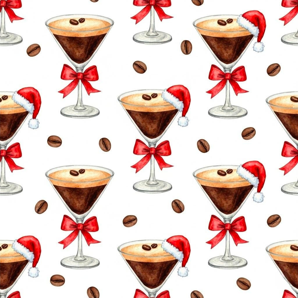 Espresso Martini Wrapping Paper | Cute Christmas Cocktail Gift Wrap | Santa Hat Drinks | Holiday Party Wrap | Festive Modern Xmas Paper