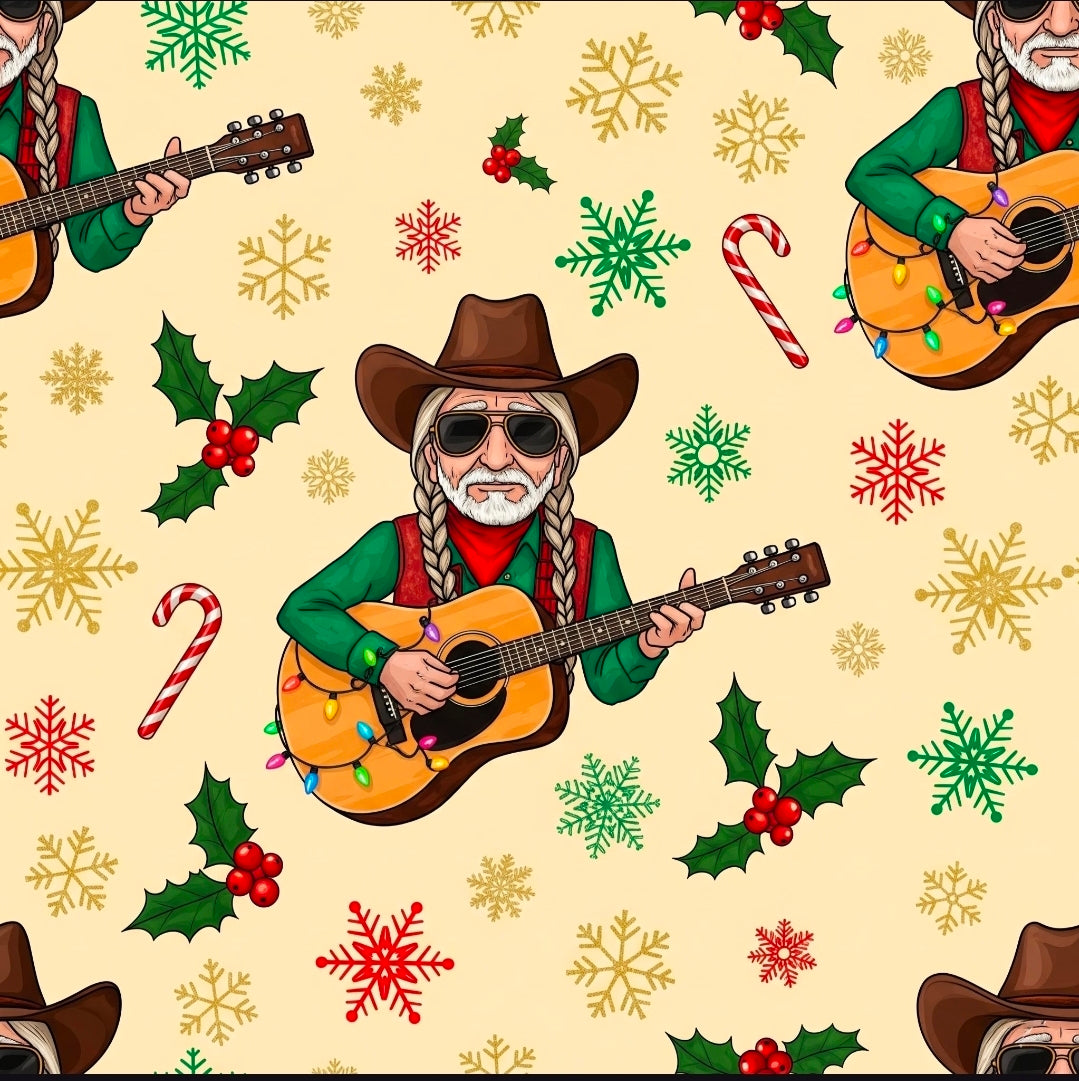 Wrapping Papers, Vintage Cowboy Santa Gift Wrap, Christmas Holiday Decoration, Western Theme, Guitar and Sunglasses, Country Legend, Festive