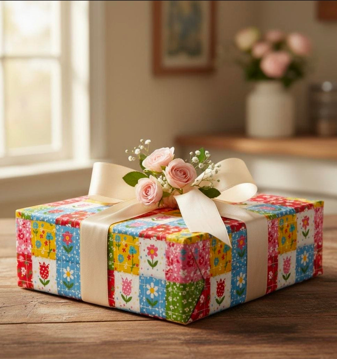 Colorful Floral Patchwork Wrapping Paper | Gift Wrap Roll, Flower Pattern