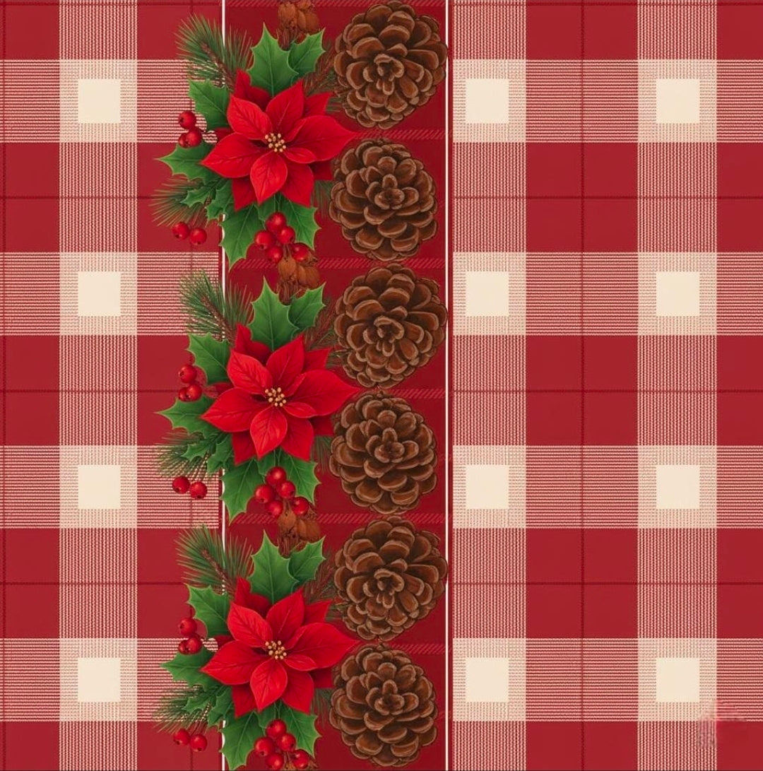 Poinsettia Pinecone Plaid Wrapping Paper