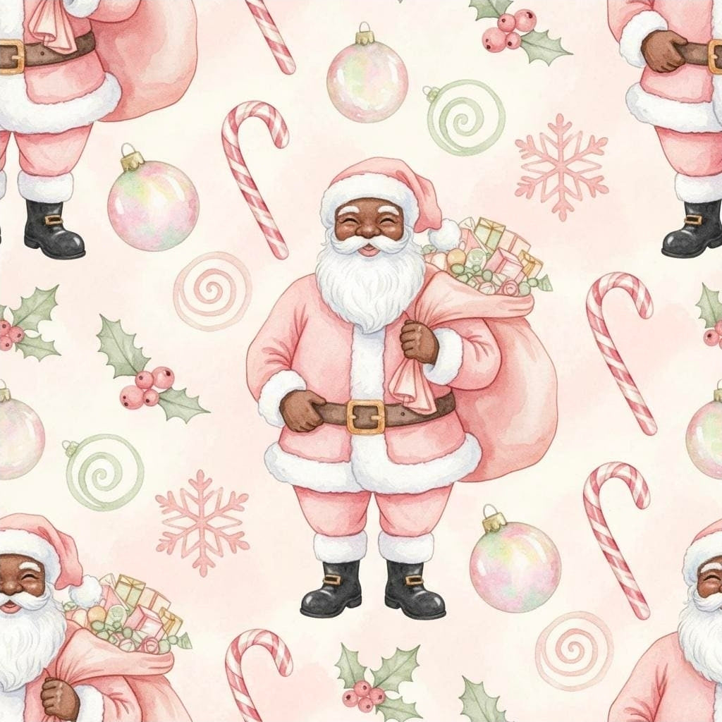 Pink Black Santa Wrapping Paper | African American Santa Gift Wrap | Girly Christmas Paper | Modern Holiday Decor | Festive Pastel Xmas Wrap