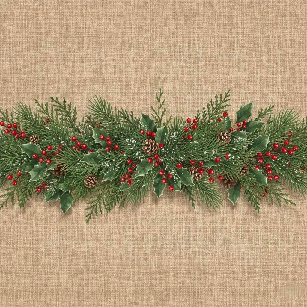 Pine Boughs & Berries Wrapping Paper | Kraft Holiday Gift Wrap Roll
