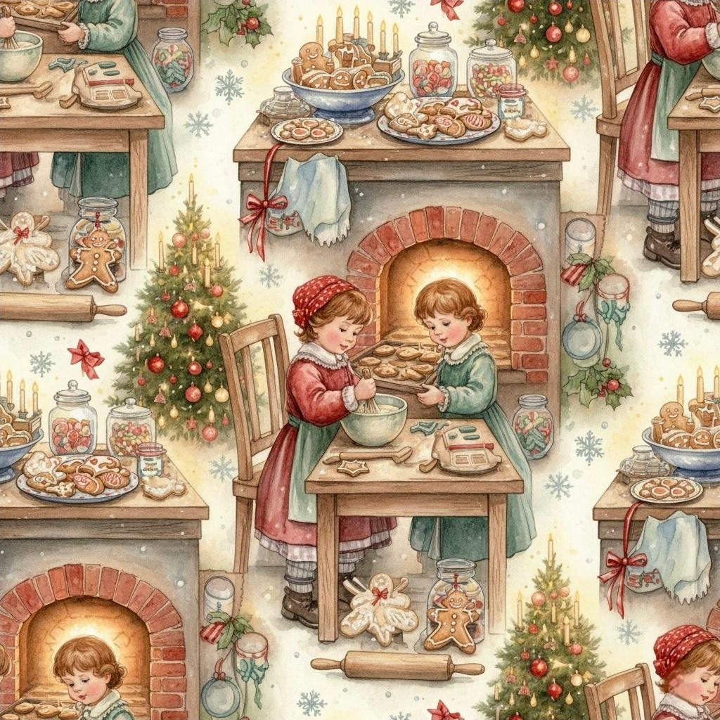 Vintage Kids Baking Cookies Wrapping Paper | Cute Christmas Gift Wrap | Retro Holiday Kitchen Theme | Nostalgic Xmas Paper | Festive Decor