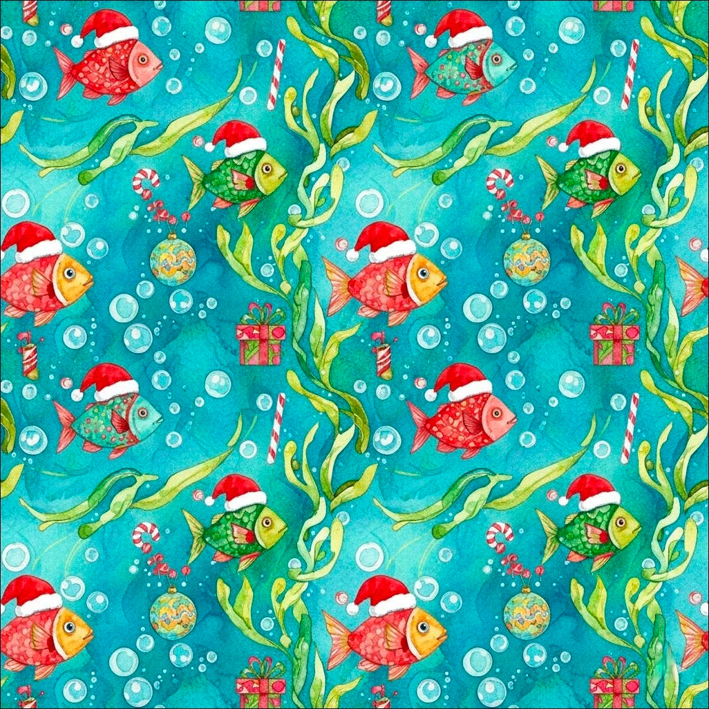 Underwater Fish Christmas Wrapping Paper | Cute Ocean Holiday Gift Wrap | Sea Life Xmas  | Coastal Christmas Decor | Beachy Holiday Wrap