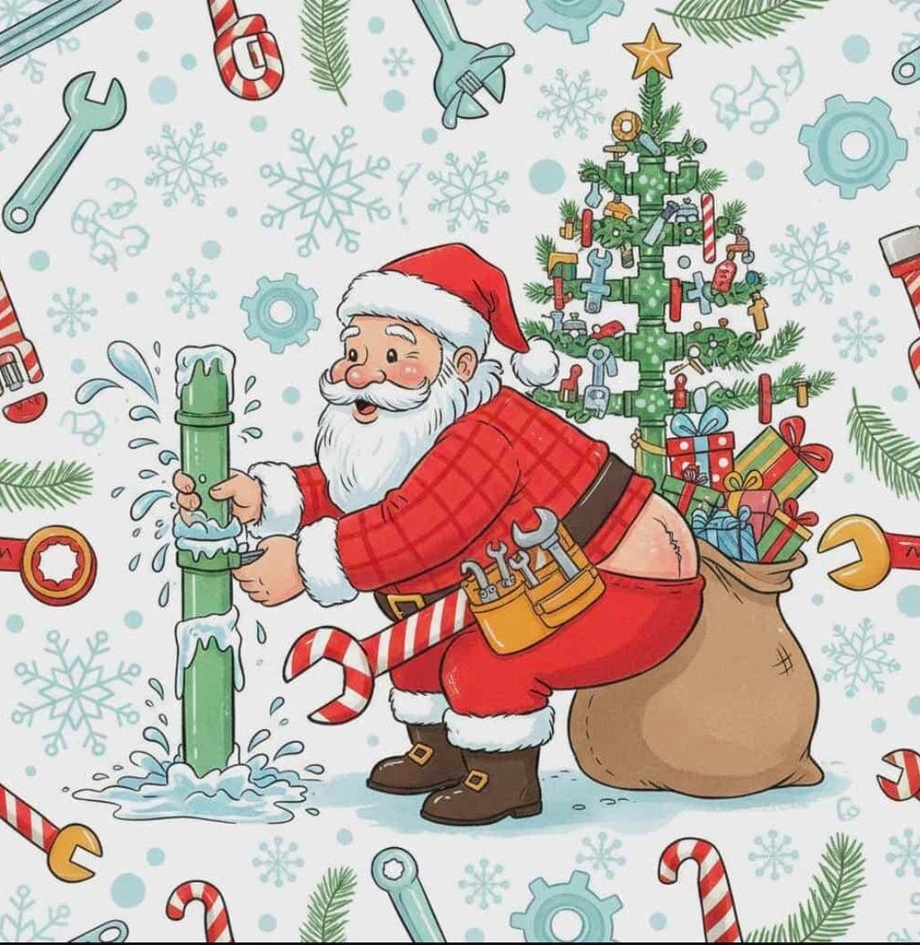 Funny Plumber Santa Wrapping Paper | Hilarious Christmas Gift Wrap for Plumbers | Gag Gift for Him | Plumbing Humor Holiday Paper