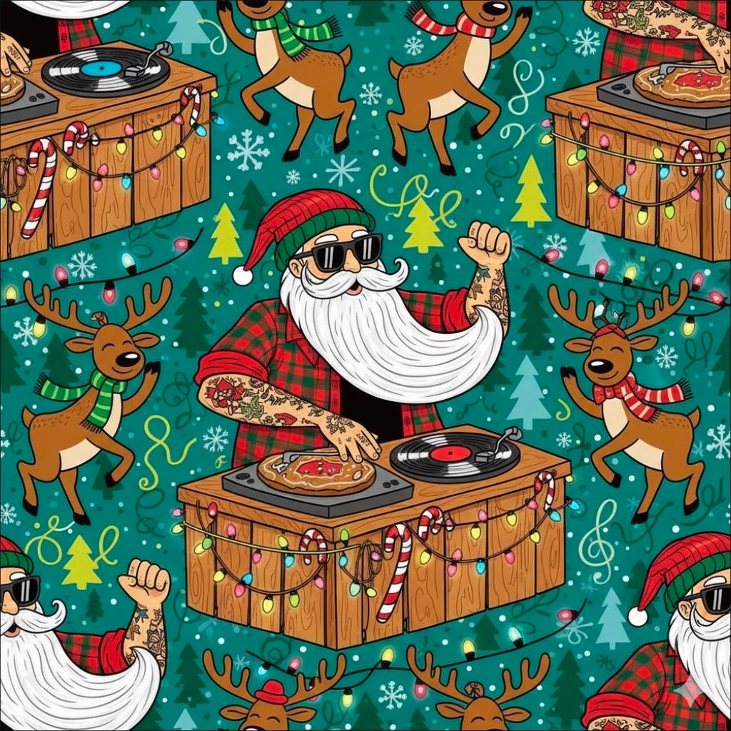 Christmas Wrapping Paper, Santa Gift Wrap, Tattooed Claus, Funny Holiday Present, DJ Claus Paper, Festive Gift Wrap, Unique Xmas Wrap,