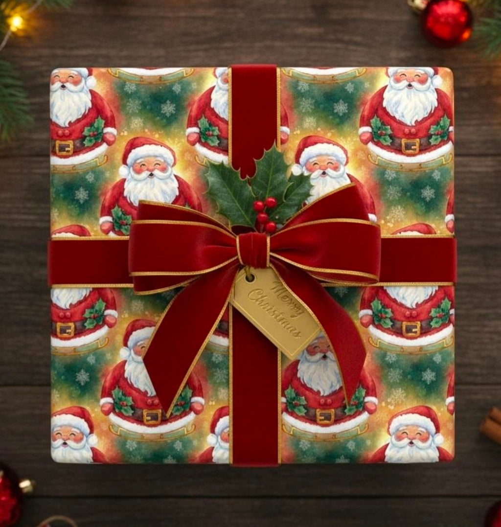 Jolly Santa Wrapping Paper | Classic Christmas Gift Wrap | Festive Holiday Paper | Merry Santa Design | Bright Red Xmas Wrapping Paper
