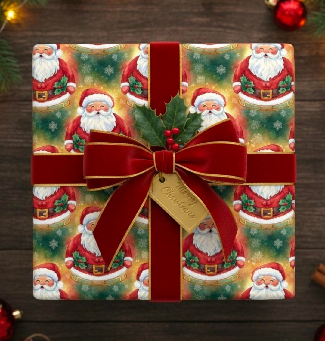 Jolly Santa Wrapping Paper | Classic Christmas Gift Wrap | Festive Holiday Paper | Merry Santa Design | Bright Red Xmas Wrapping Paper
