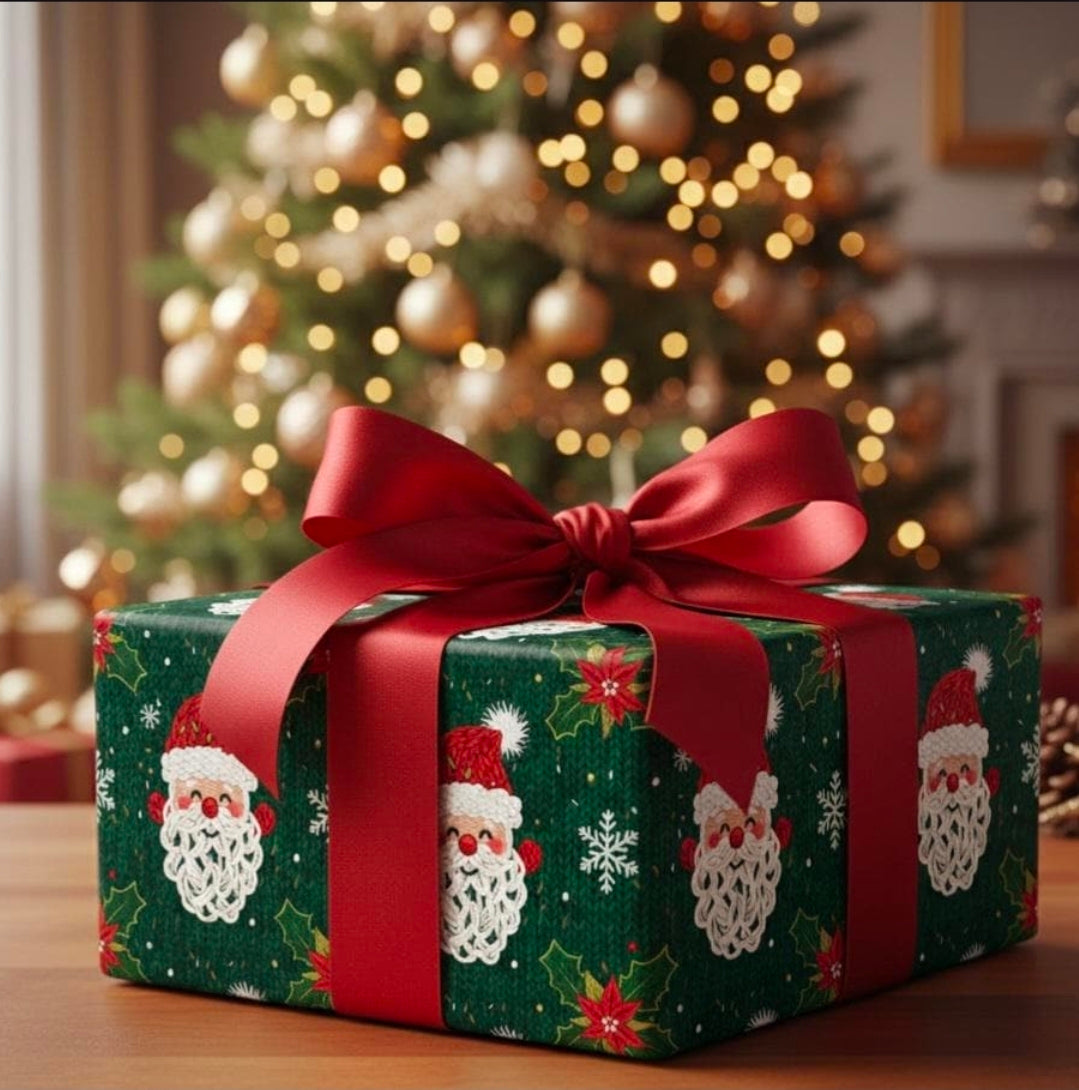 Knit Santa Claus Pattern Wrapping Paper | Christmas Holiday Gift Wrap Roll