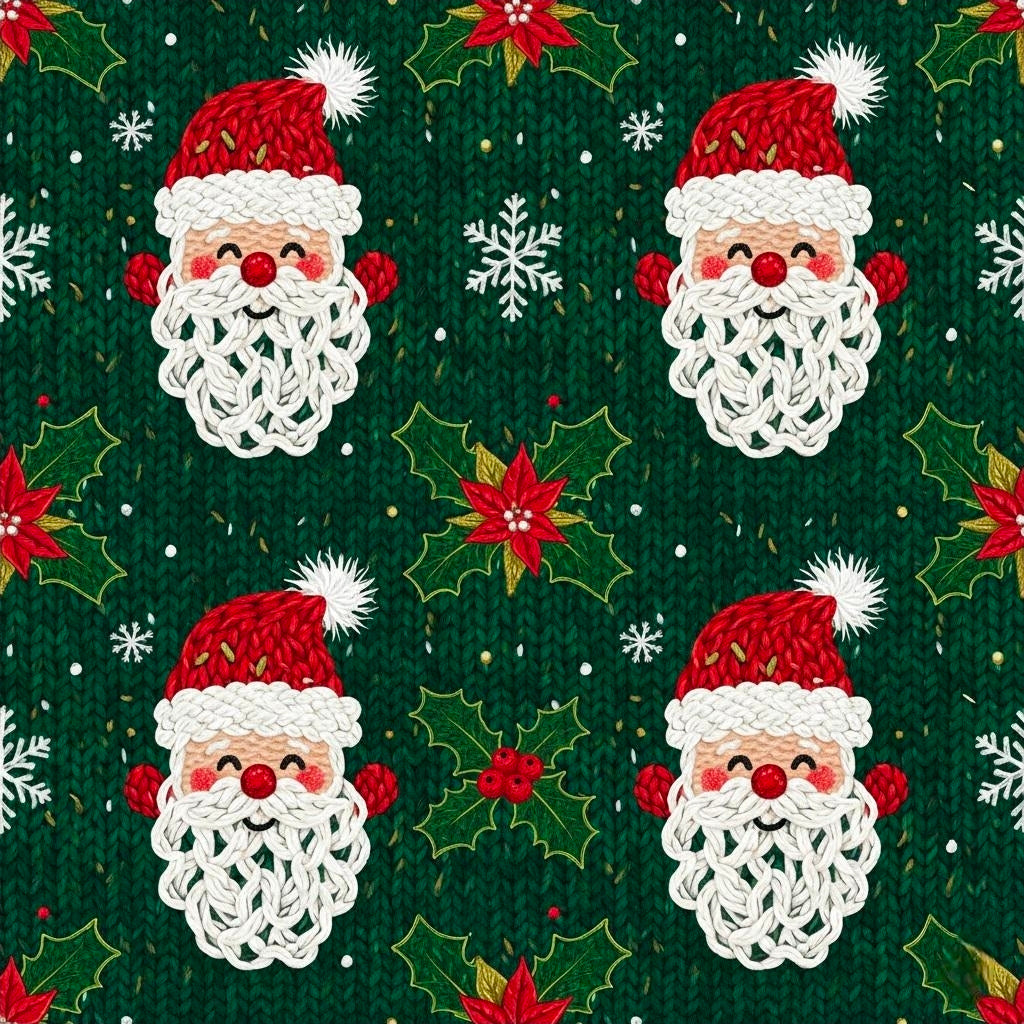Knit Santa Claus Pattern Wrapping Paper | Christmas Holiday Gift Wrap Roll