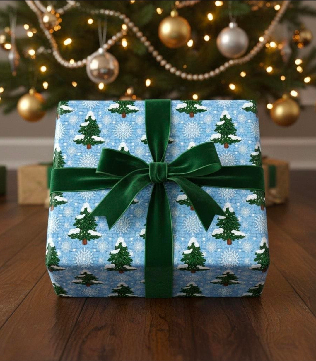 Knit Winter Wreath Pattern Wrapping Paper | Blue Snowflake Holiday Wrap