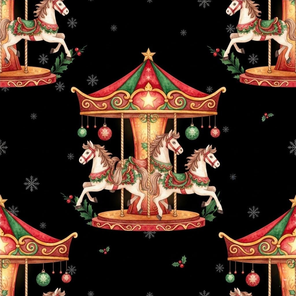 Gift Wrap Paper, Cute Holiday Present Decoration, Christmas Horse Carousel Wrapping Sheets, Festive Packaging, Xmas Craft Supplies