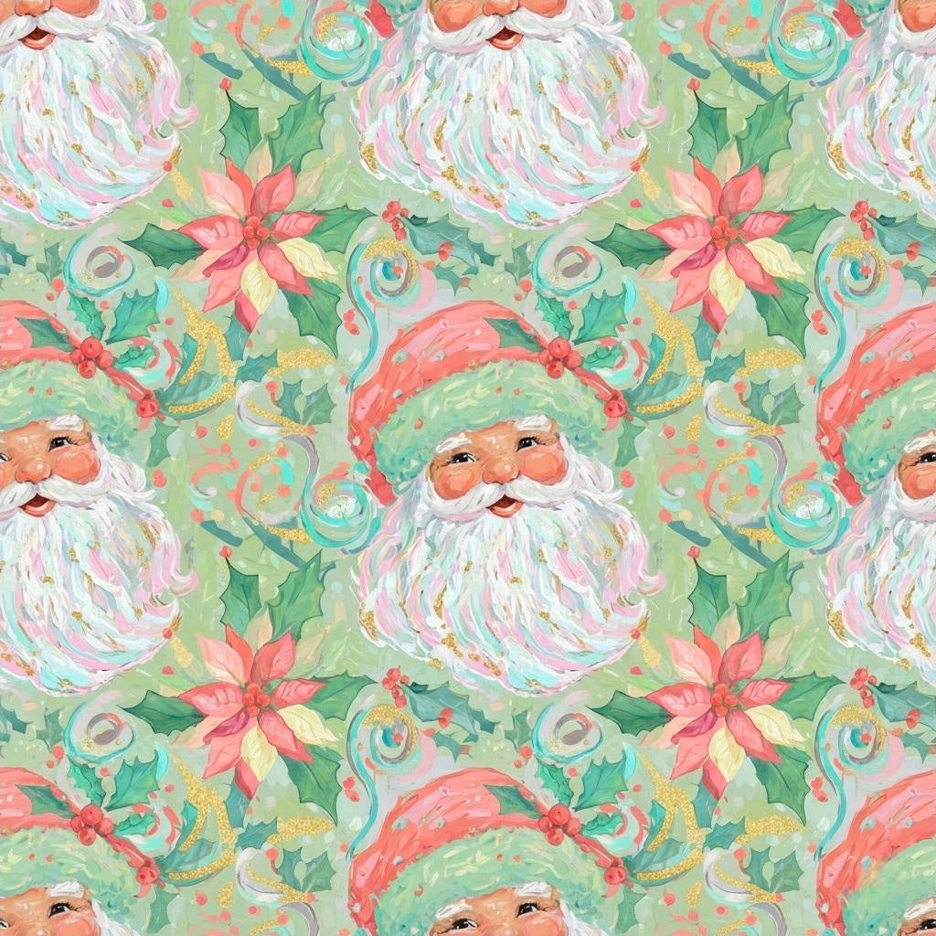 Pastel Watercolor Santa Wrapping Paper | Oil Painting Style Gift Wrap | Soft Christmas Art Paper | Elegant Holiday Decor | Vintage Xmas Wrap